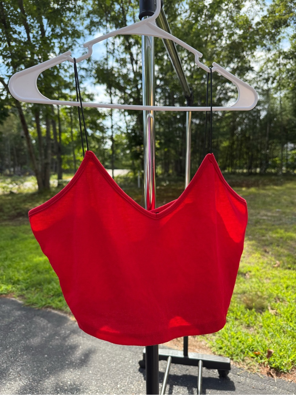 Red V-Neck Ribbed Crop Camisole